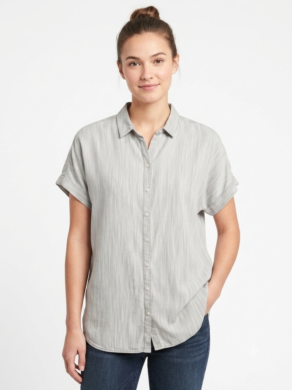 Soft surroundings Grey Tencel Lyocell Button Down Shirt XL